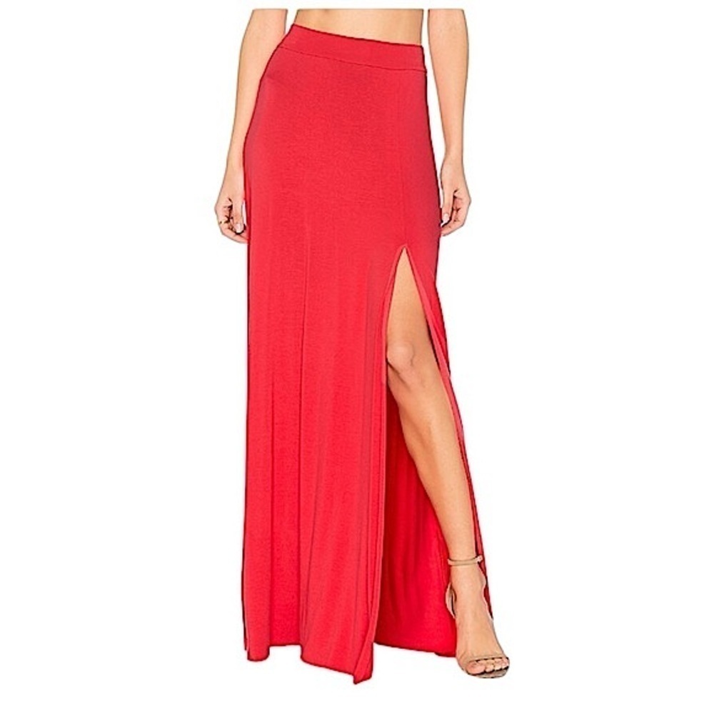 Les Lunes Paris Drop Waist Low Rise Maxi Skirt with 20”Walking Split Red M/L